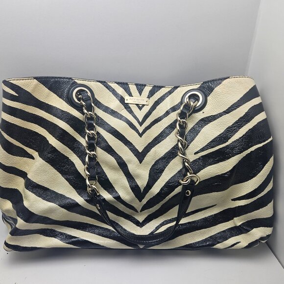 Kate Spade Helena Pastiche Zebra Patent Leather Shoulder Bag Chain Strap Tote - Picture 3 of 7